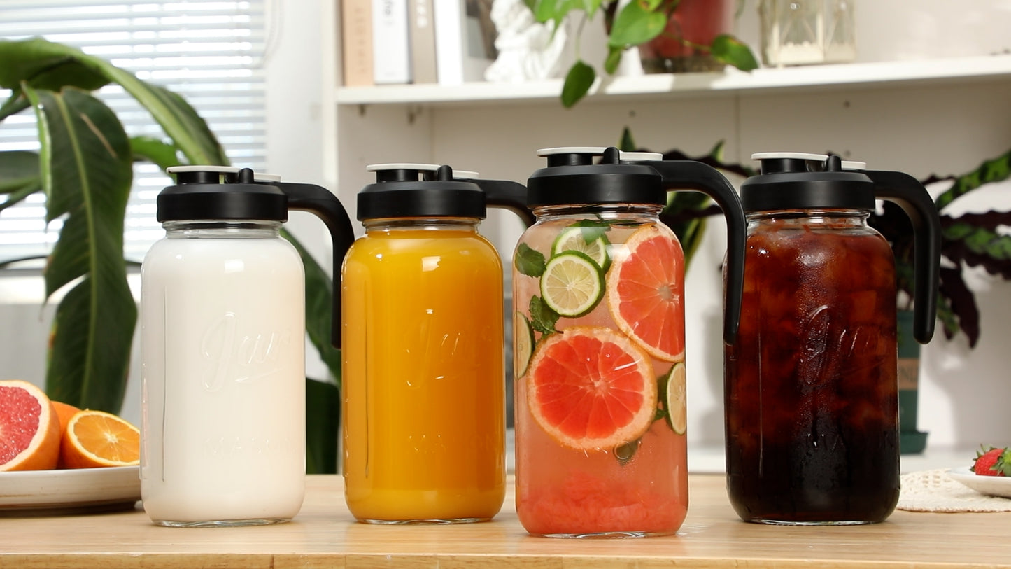 AOZITA Glass Pitcher with Lid - 2 Quart Mason Jar Pitcher with Filter Lid, Wide Mouth Jar Leak-proof Water Jug, Heavy Duty Container for Water, Juice, Milk, Tea, Iced Coffee, and Drinks