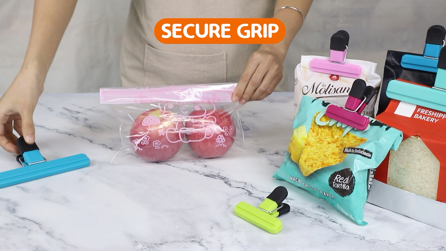 TACGEA Chip Clips, 8 Pack Food Clips, Upgrade Wide Open Bag Clips for Food Storage with Air Tight Seal Grip (4 x L, 4 x S)