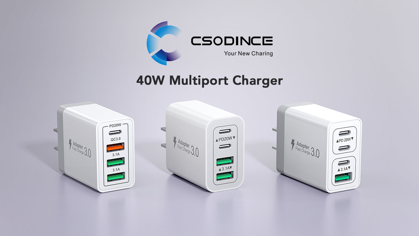 40W USB C Charger Block, 2-Pack 4-Port Type C Fast Charging Brick Dual PD&QC Wall Plug Adapter Compatible for iPhone 15/15 Pro/ 15 Pro Max/14/13/12, iPad, Airpods, iwatch, Samsung Galaxy