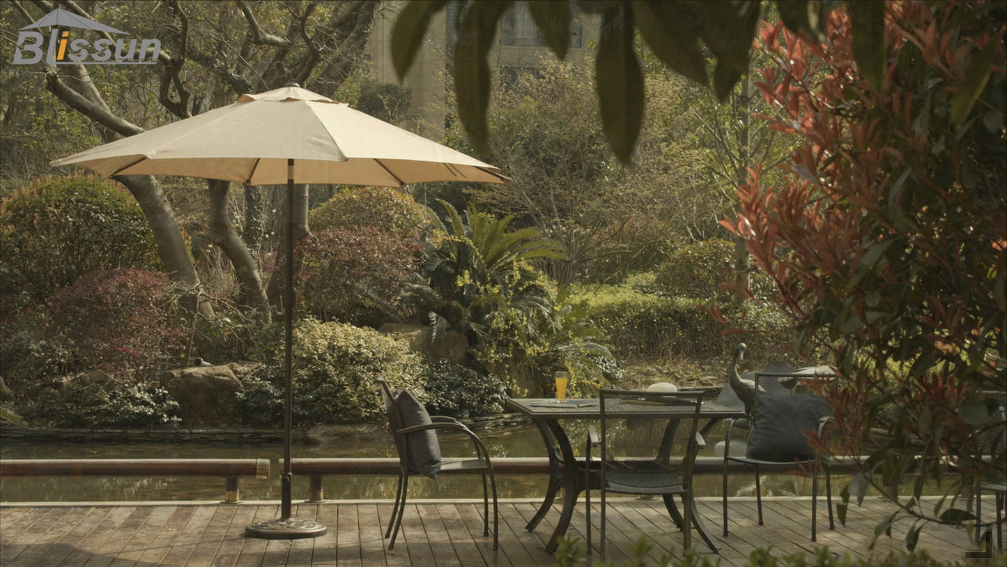 Blissun 9' Outdoor Patio Umbrella, Outdoor Table Umbrella, Yard Umbrella, Market Umbrella with 8 Sturdy Ribs, Push Button Tilt and Crank