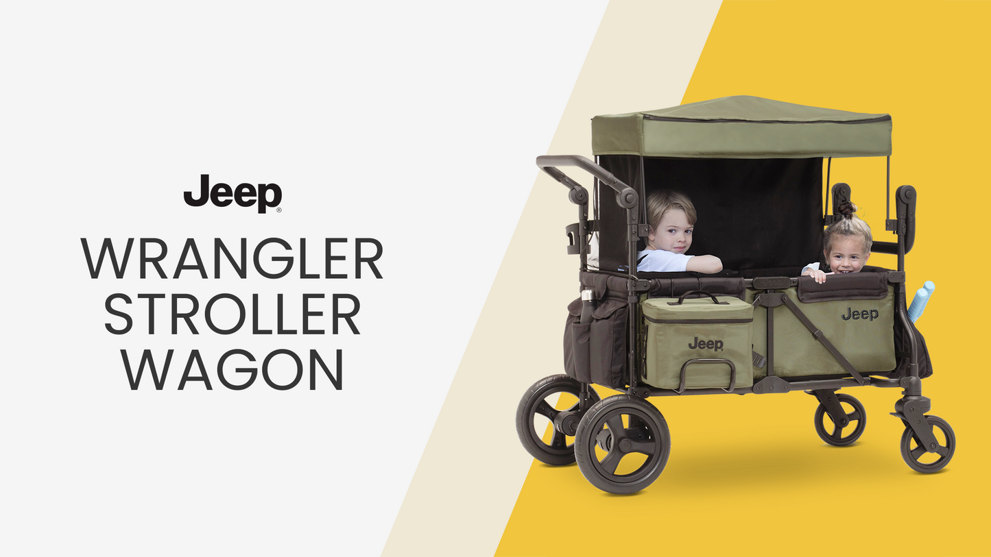 Jeep Deluxe Wrangler Stroller Wagon with Cooler Bag and Parent Organizer by Delta Children, Black/Green