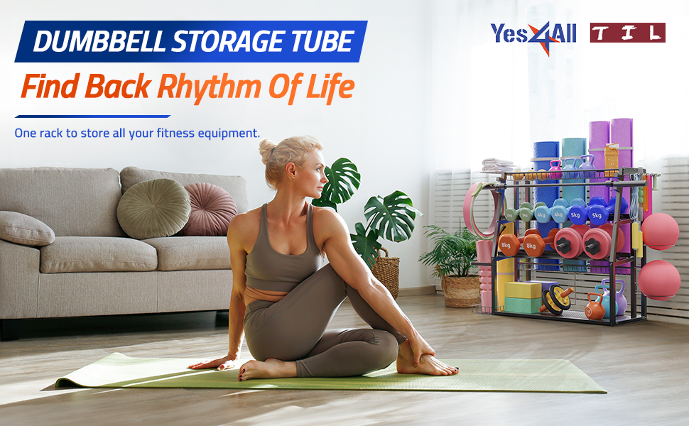 Yes4All Weight Rack for Home Gym 440lbs Capacity, Home Gym Storage Rack for Dumbbells, Yoga Mat, and Balls Holder - All in One Workout Equipment Storage Organizer with Hooks This Is Living