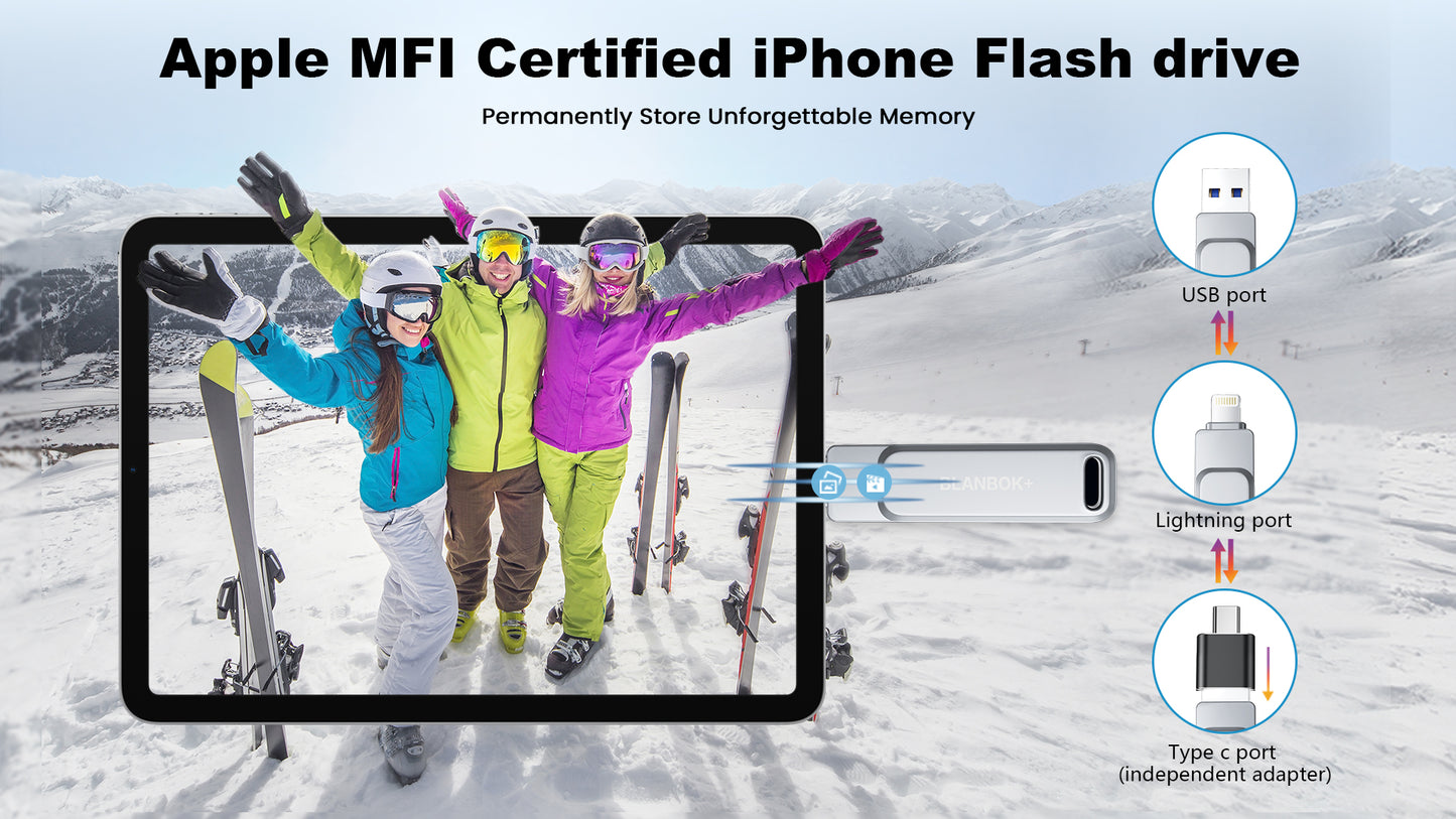 MFi Certified Flash Drive 256GB for iPhone USB Memory Stick Thumb Drives High Speed USB Stick,Photo Stick External Storage for iPhone/iPad/Android/PC