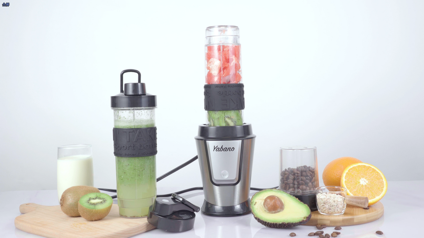 Personal Blender with 2 x 20oz Travel Bottle and Coffee/Spices Jar, Portable Smoothie Blender and Coffee Grinder in One, 500W Single Serve Blender for Shakes and Smoothies, BPA free(Yellow)