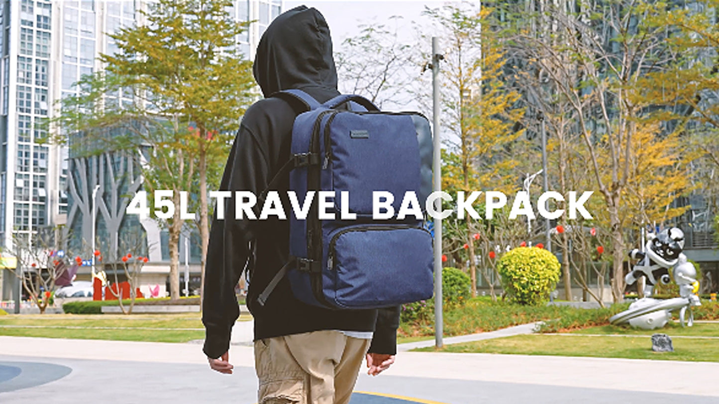 Vancropak Carry on Backpack, Airline Approved 45L Travel Backpack with 3 Packing Cubes for Men Women, Water Resistant Expandable Weekender Luggage Daypack Suitcase Duffel Bag, Gift for Travelers, Blue