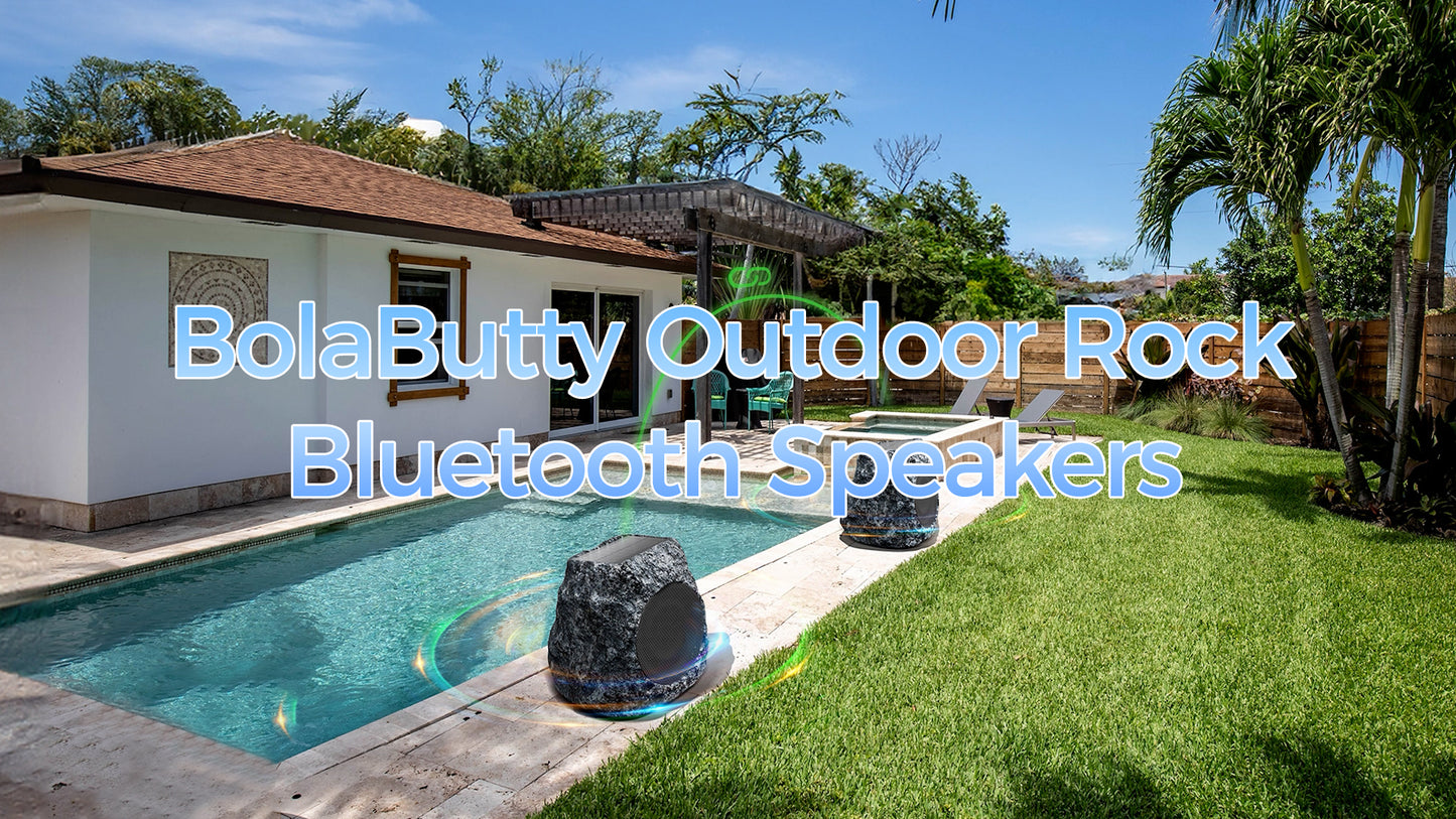 Outdoor Rock Bluetooth Speakers - 60W Deep Bass IPX7 Waterproof Speaker, Solar-Powered, Wireless Connectivity, Weatherproof Design, Perfect for Pool, Garden, Deck, and Outdoor Activities -2 Pack