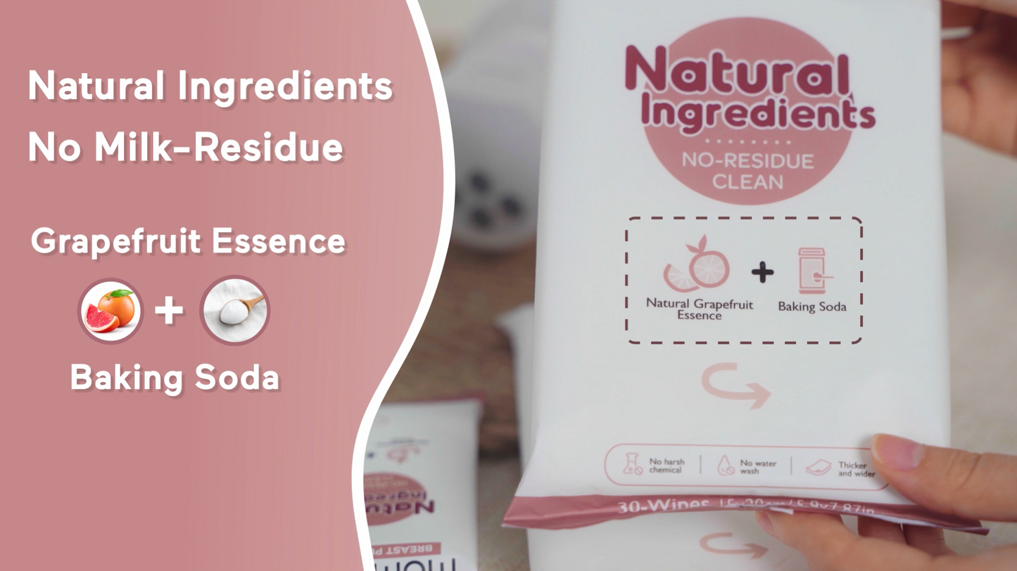 Momcozy Natural Breast Pump Wipes for Pump Parts Cleaning On-the-go, 30 Count, Flash Clean & Resealable Pump Wipes
