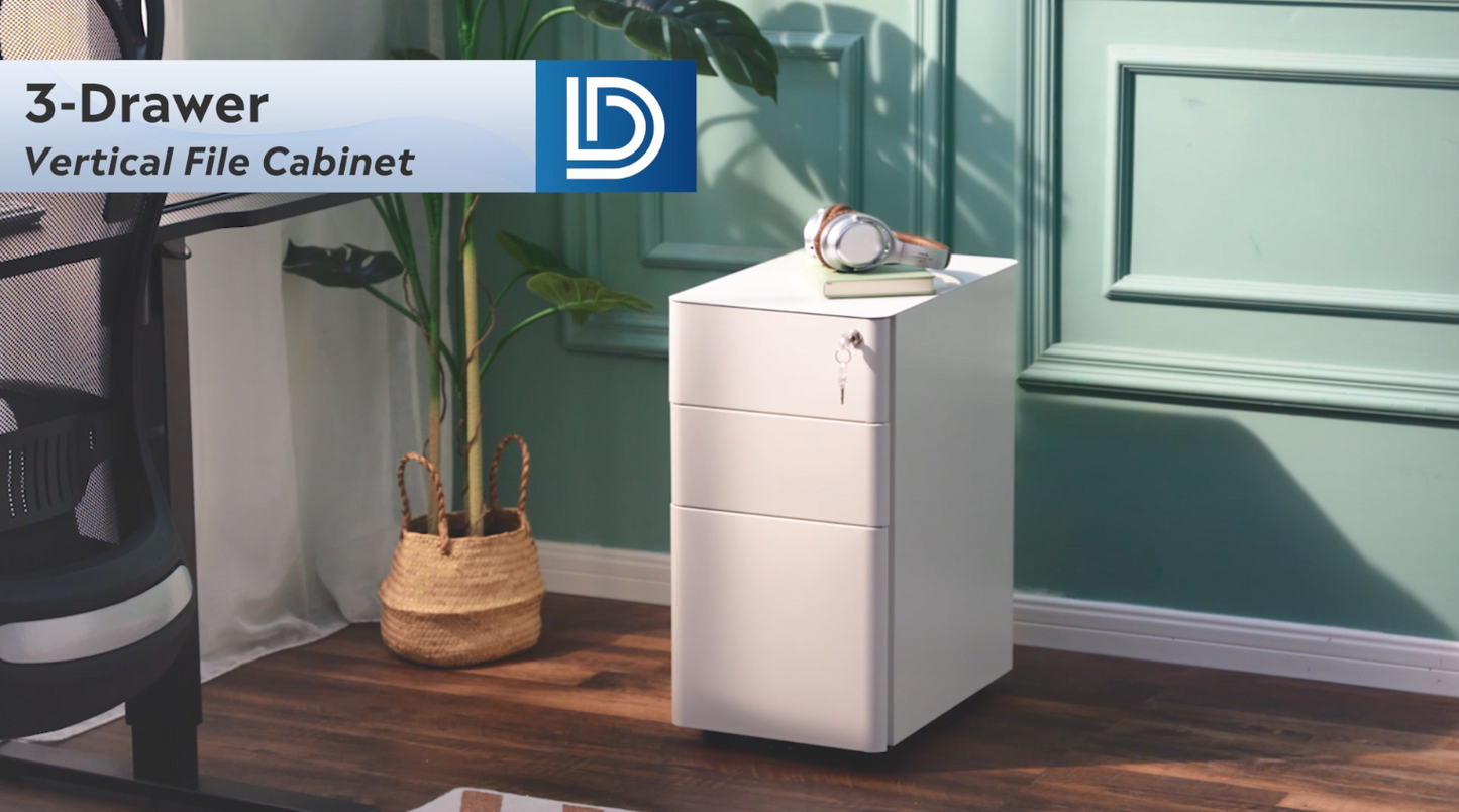 DEVAISE 3-Drawer Slim Vertical File Cabinet, Fully Assembled Except Casters, Legal/Letter Size, White