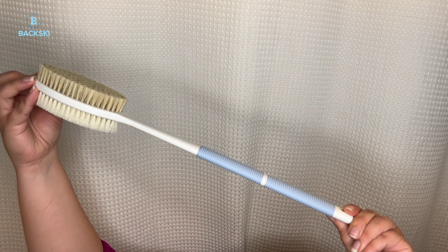 Back Scrubber Anti Slip for Shower,Shower Brush Long Handle with Stiff and Soft Bristles,Body Exfoliator for Bath or Dry Brush(Blue)