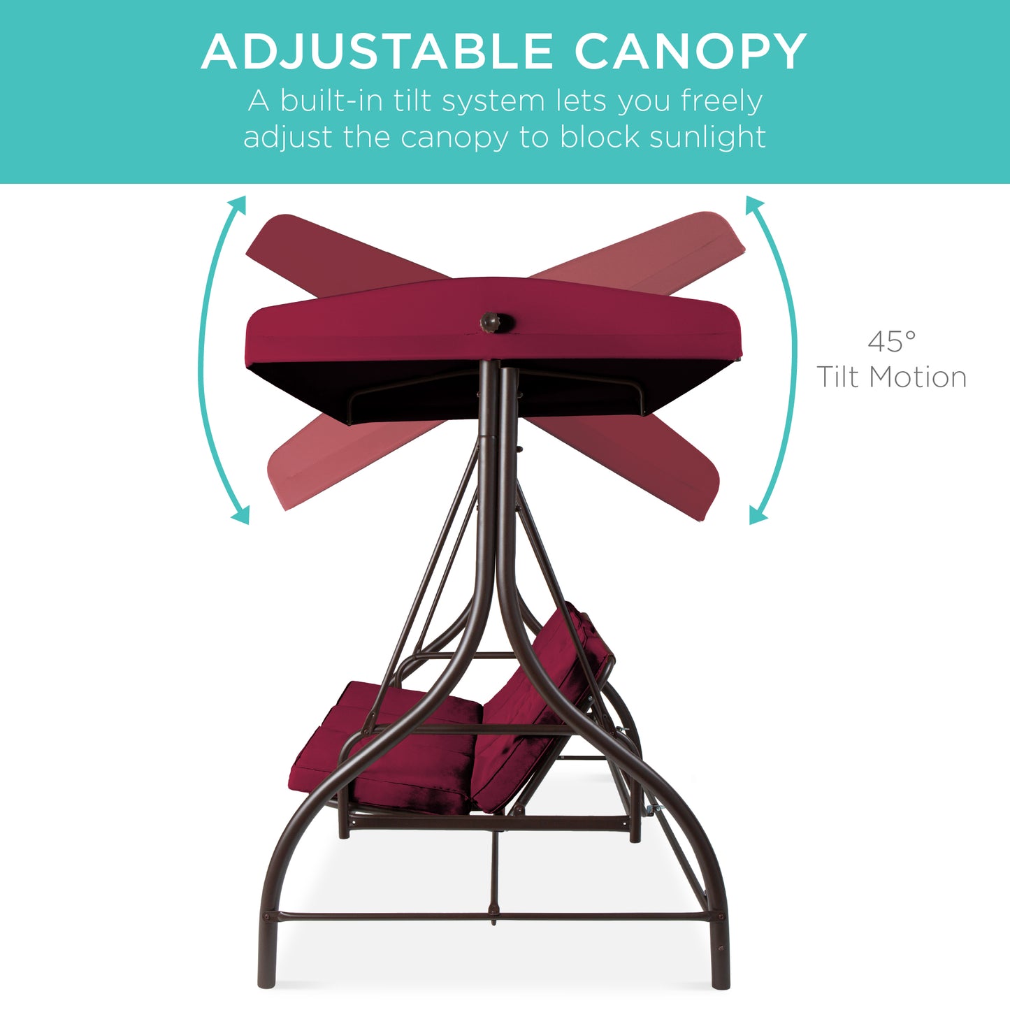 Best Choice Products 3-Seat Outdoor Converting Canopy Swing Glider Patio Hammock w/ Removable Cushions - Burgundy