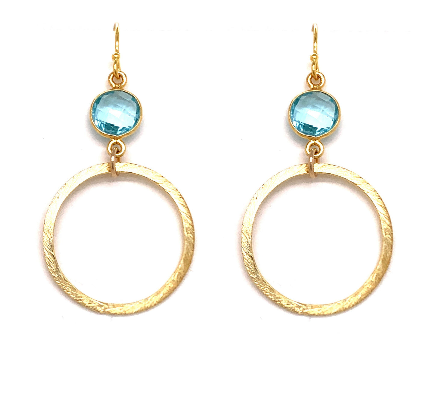 Blue Quartz Faceted Small Gold Hoops (3 Colors)