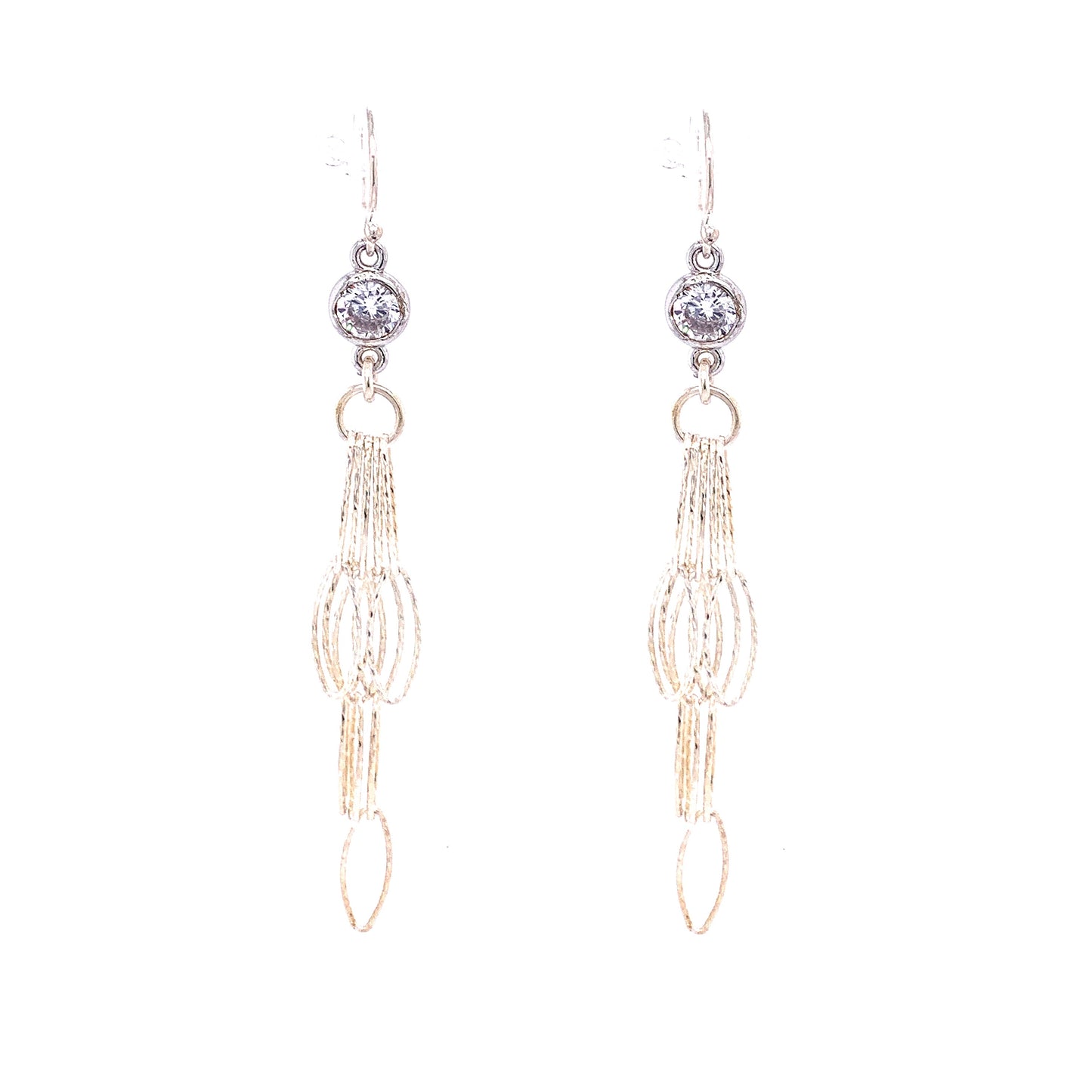 Diamond CZ Tassel Earrings - Gold