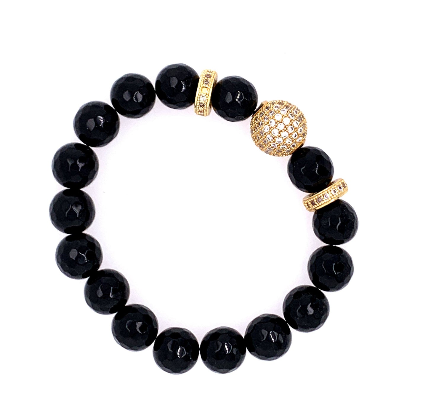 Black Onyx Pave BLING Stone Bracelet - Gold