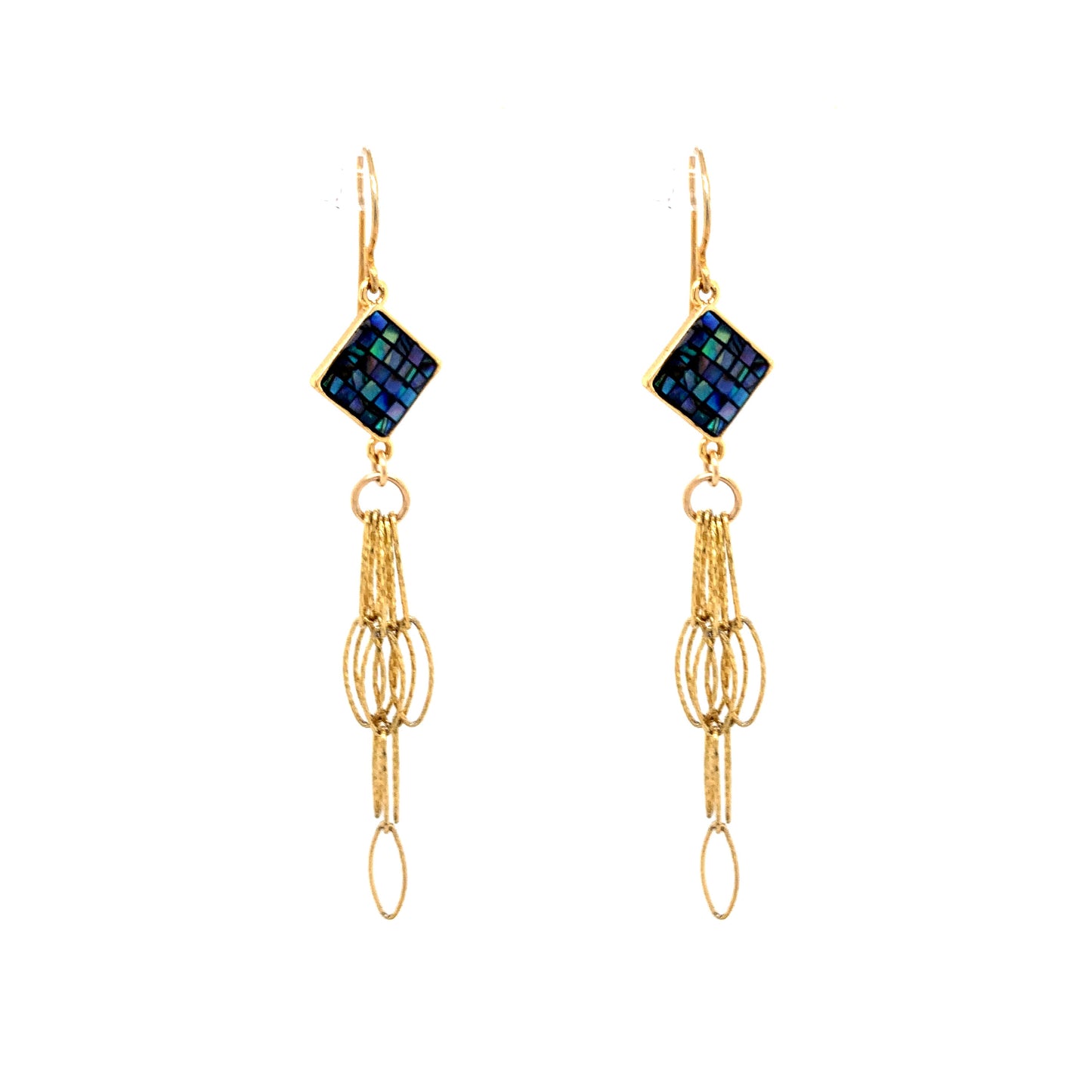 Abalone Navy Inlay Tassel Earrings -Silver