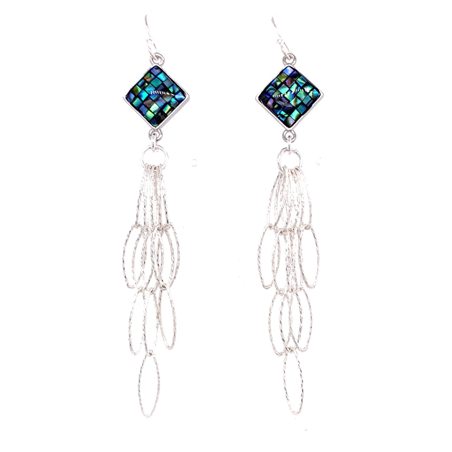 Abalone Navy Inlay Tassel Earrings -Silver