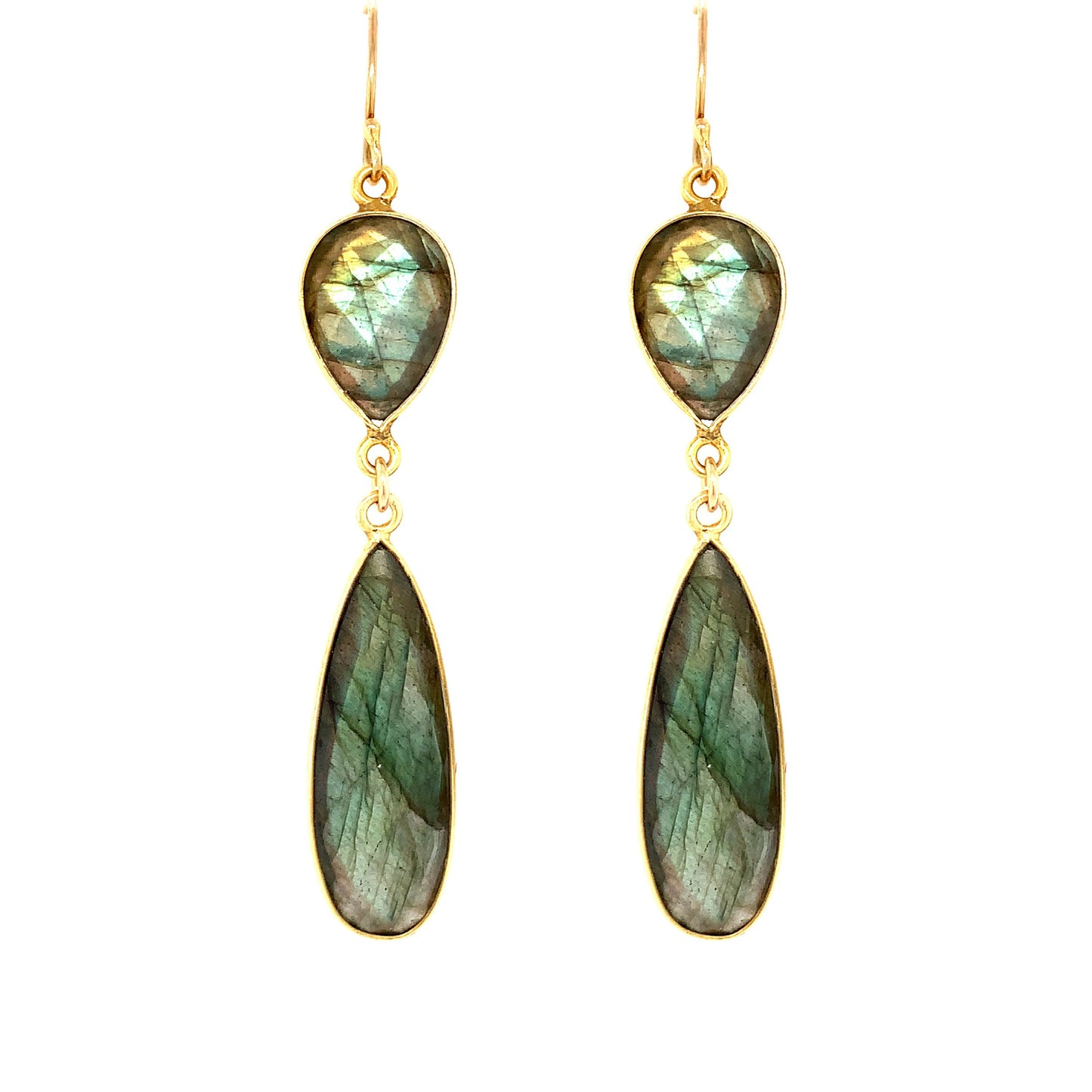 Labradorite Regal Double Earring Drops, Gold