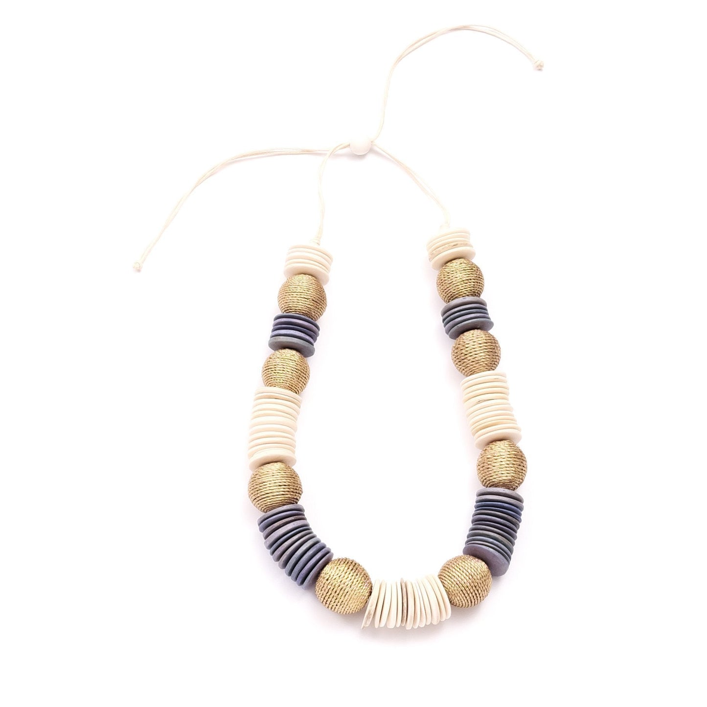 Wood Statement Necklace - Pastilla White and Light Blue | LIKHÂ