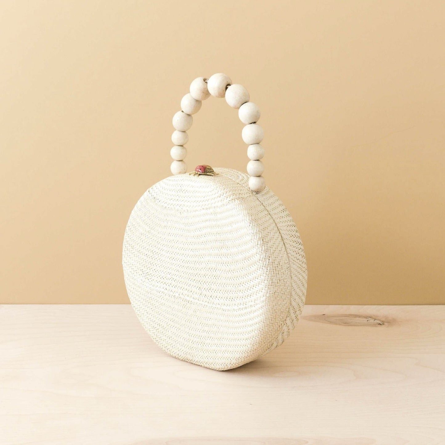 Oat Round Classic Handbag with Bead Handle - Woven Purse | LIKHÂ