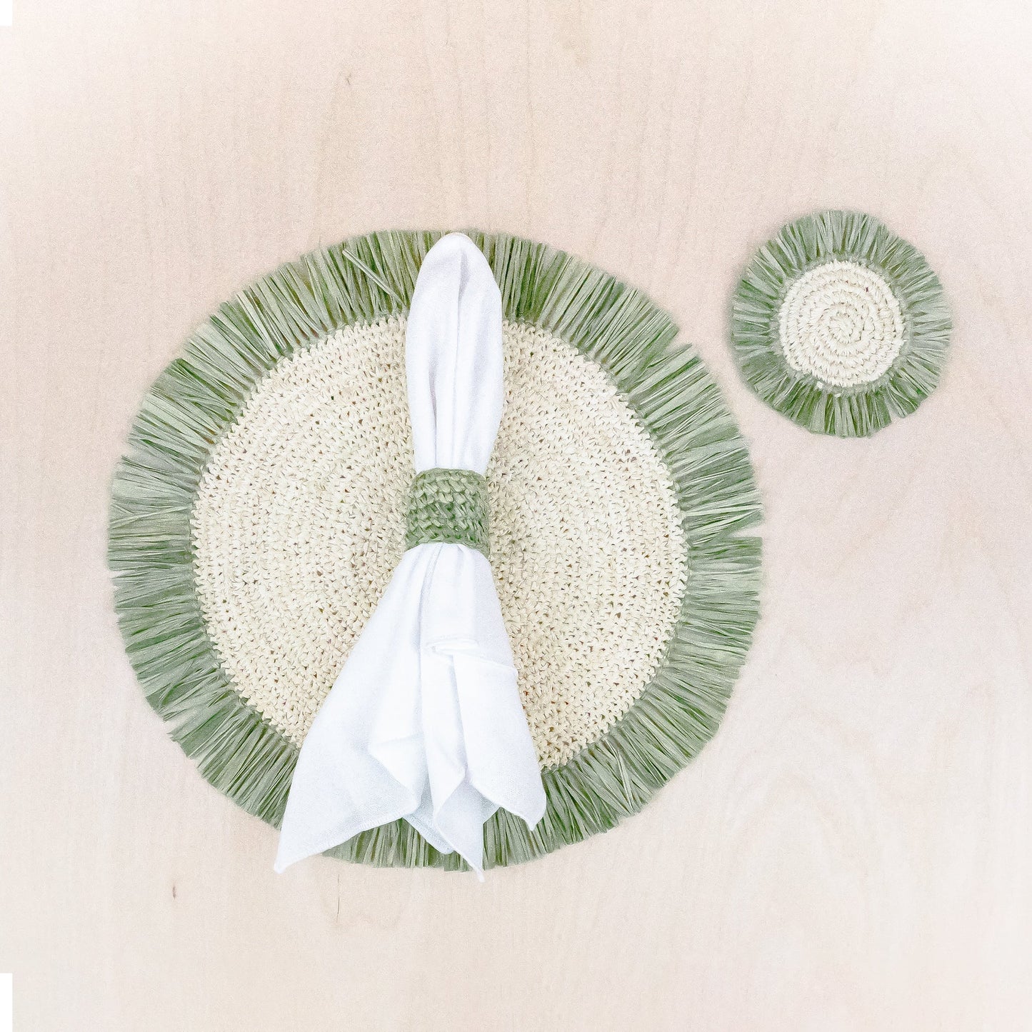 Sage Raffia Crochet Napking Rings, set of 4 - Natural Fiber | LIKHA