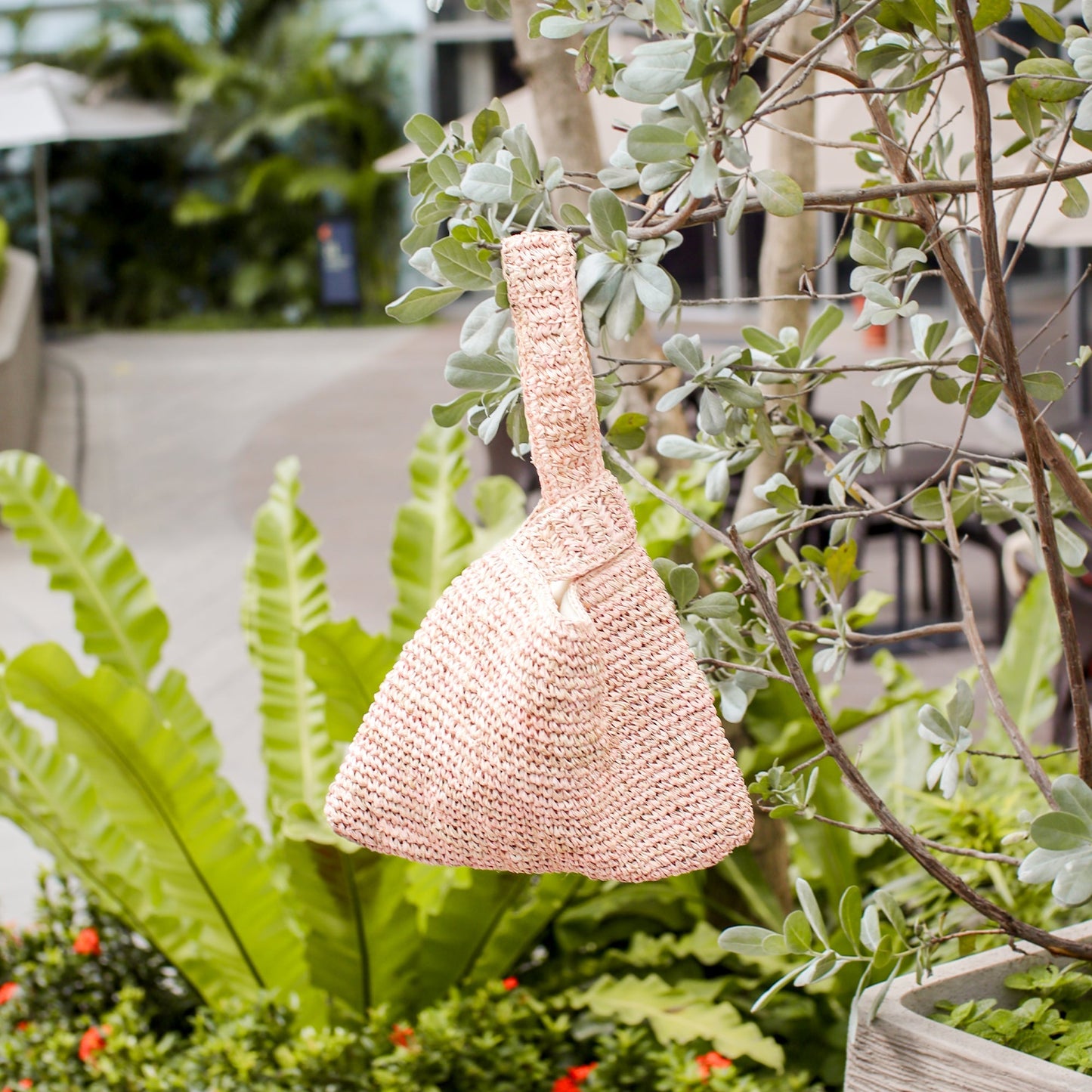 Dusty Rose Crochet Knot Bag - Straw Purse | LIKHA