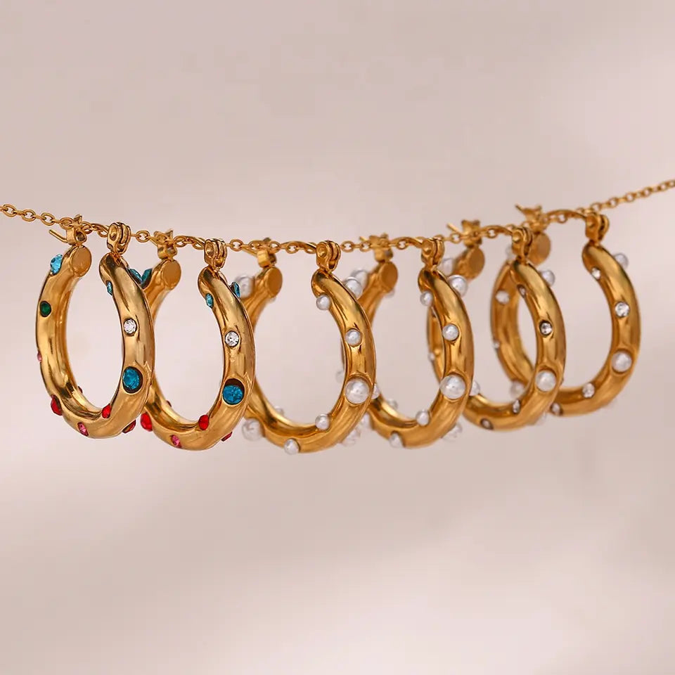 Teresa Hoop Earrings - Pearl Gold Plated Hoop Earring