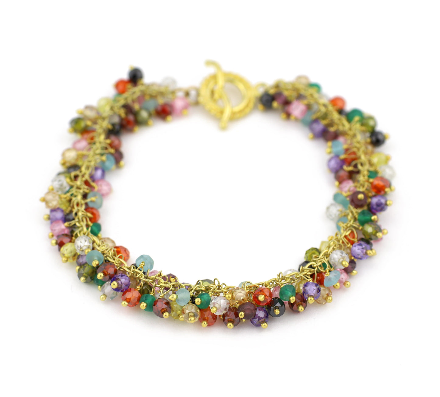 Multi Colorful Semi-Precious Stone Shimmer Bracelet, Silver