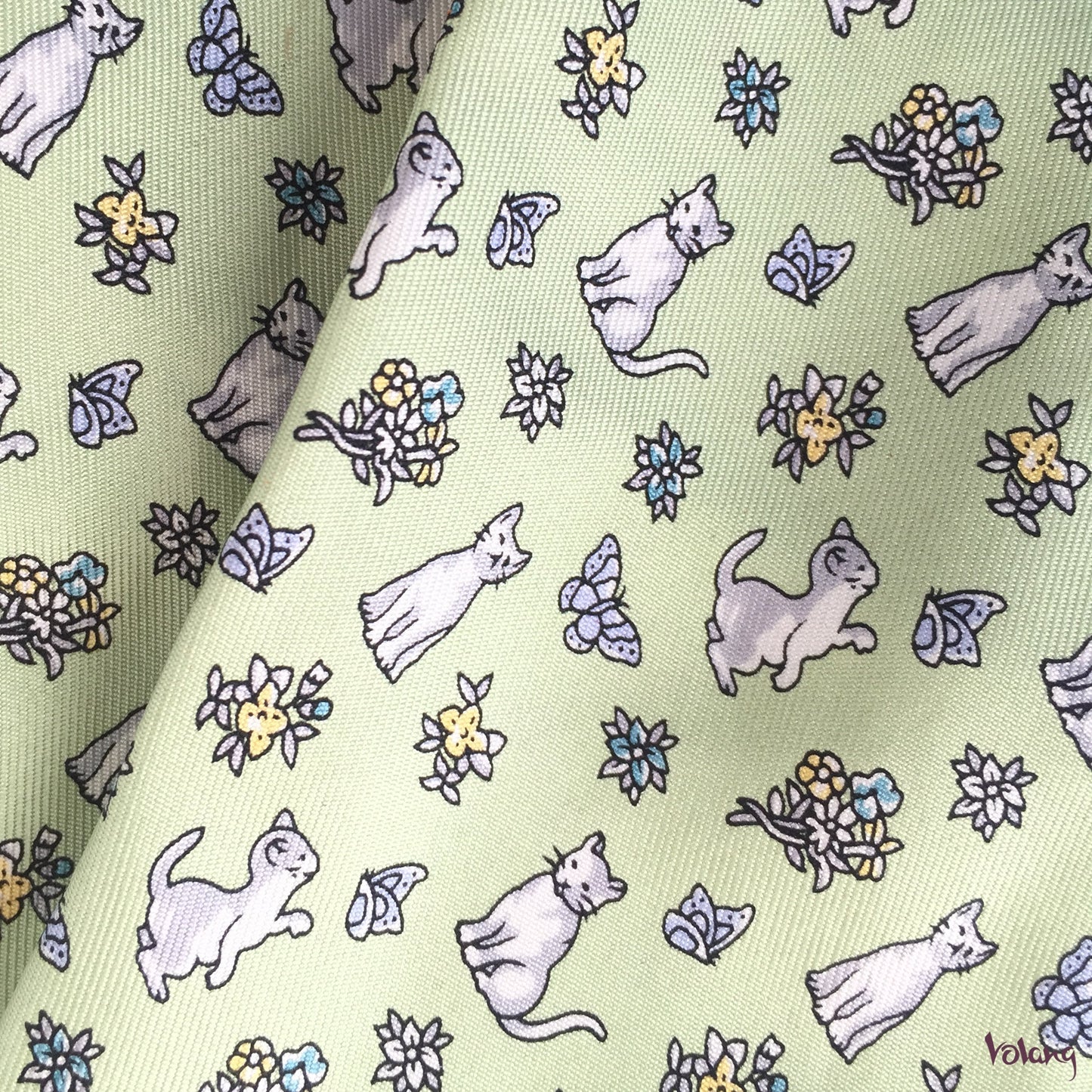 Silk Headband in Green with Cats