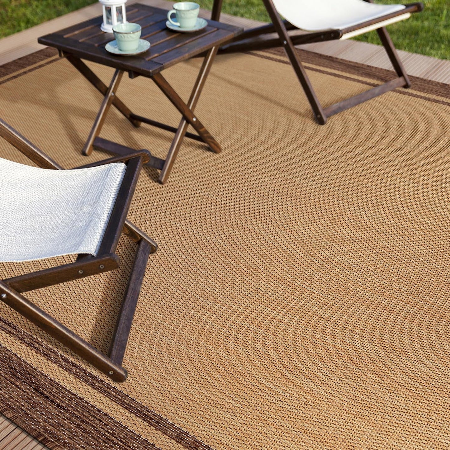 CAMILSON Summer Bordered, Washable Outdoor Indoor Area Rug, Camel, 8x10