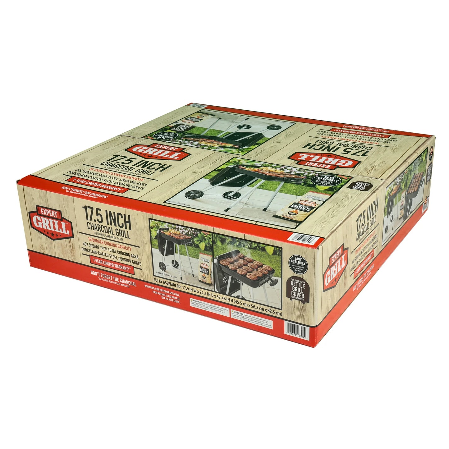 Expert Grill 17.5" Square Steel Charcoal Grill with Wheels, Black