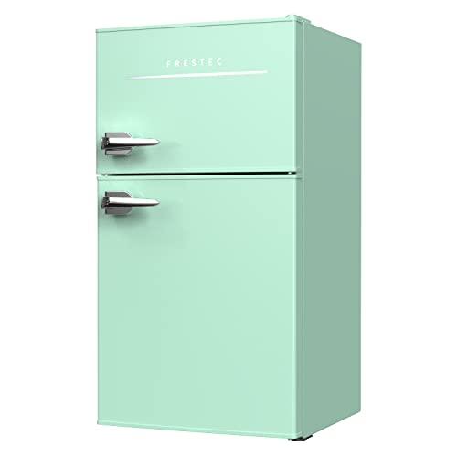 Frestec 3.2 Cu.Ft Mini Fridge for Bedroom, Mini Refrigerator with freezer, Dorm Fridge with Freezer, 2 Doors Perfect for Room and Office, Adjustable Temperature(with Handle, Green)