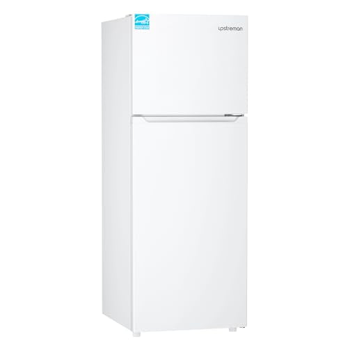 Upstreman 14.7 Cu.Ft. Double Door Fridge in White Steel with Large Capacity Top Freezer, Frost Free, Adjustable Thermostat Control, Fingerprint-resistant,Reversible Door Swing, ENERGY STAR