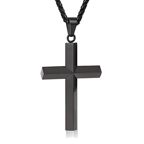 P.Blake Beveled Edge Cross Necklace for Men Boys Stainless Steel Chain Cross Pendant Necklace for Men Boys
