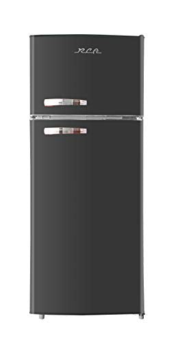 RCA RFR1055-BLACK, Retro 2 Door Apartment Size Refrigerator with Freezer, 10, Black, cu ft