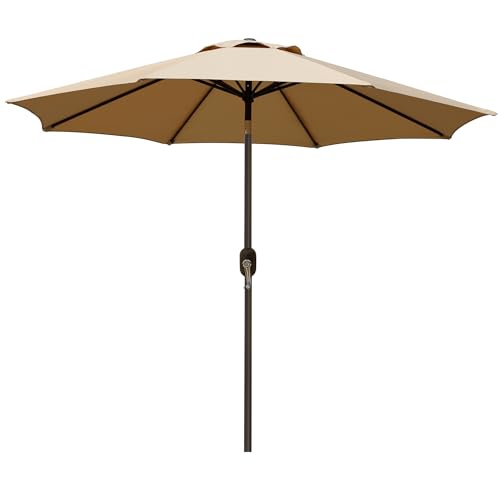 Blissun 9' Outdoor Patio Umbrella, Outdoor Table Umbrella, Yard Umbrella, Market Umbrella with 8 Sturdy Ribs, Push Button Tilt and Crank
