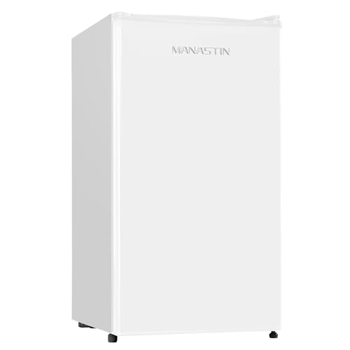 3.2 Cu. Ft Mini Fridge with Freezer for Bedroom, Dorm, Office, Compact Refrigerator with Adjustable Thermostat, Removable Glass Shelves and Reversible Door (White)