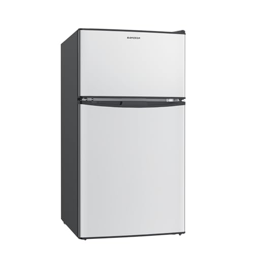 BANGSON Mini Fridge with Freezer, 3.2 Cu.Ft Compact Refrigerator, 5 Settings Temperature Adjustable, Low Noise Refrigerator, 2 Door Mini Fridge for Apartment, Home, Office and Dorm, Silver