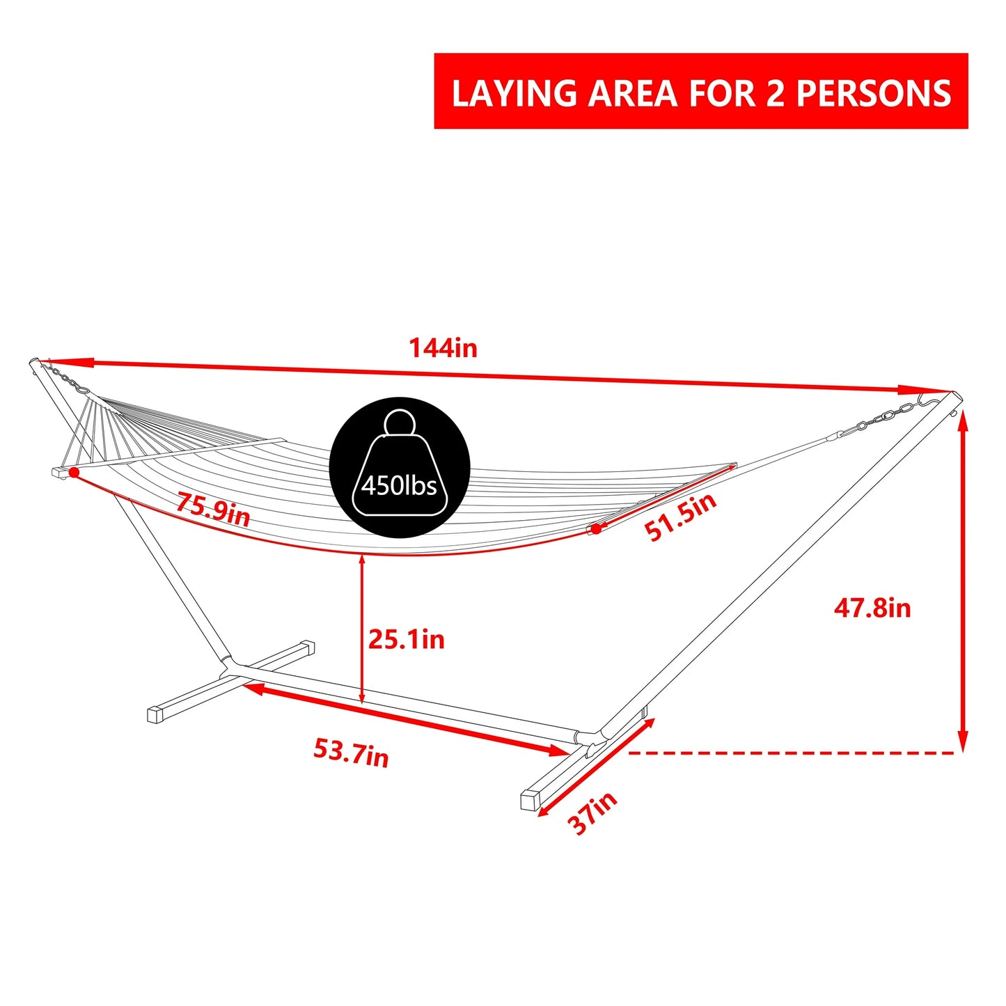 VEIKOUS Two Person Hammock 12FT with Stand and Pillow for Outdoor, Striped Red