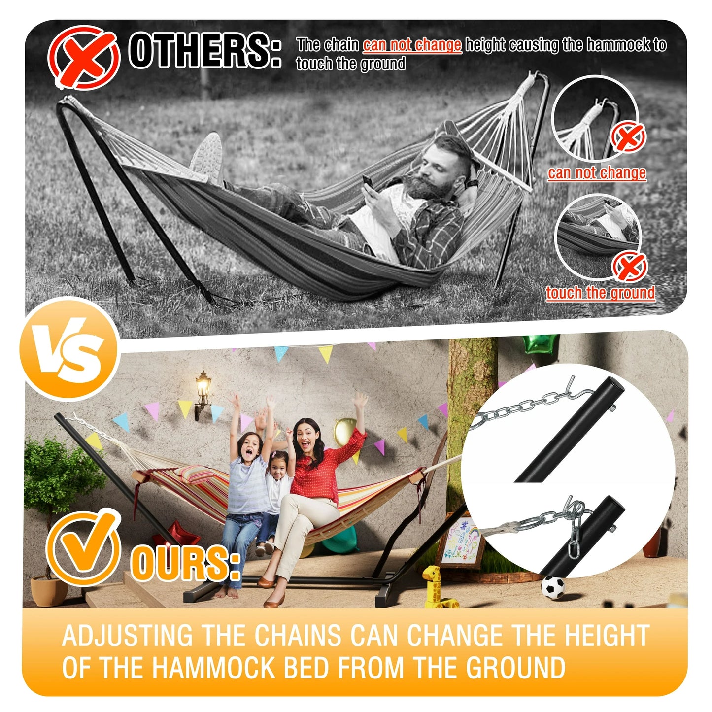 VEIKOUS Two Person Hammock 12FT with Stand and Pillow for Outdoor, Striped Red