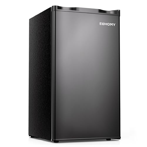 EUHOMY 3.2 Cu.Ft Mini Fridge with Freezer, Single Door Compact Refrigerator, Adjustable Thermostat, Mini Refrigerator Energy Saving, Mini fridge for Bedroom, Dorm, Office, Black.