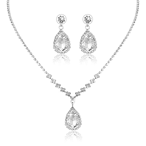Yolev Bridal Wedding Jewelry Set for Wedding Simple Teardrop Dangle Crystal Prom Women's Bridesmaid Jewelry Set for Wedding Party
