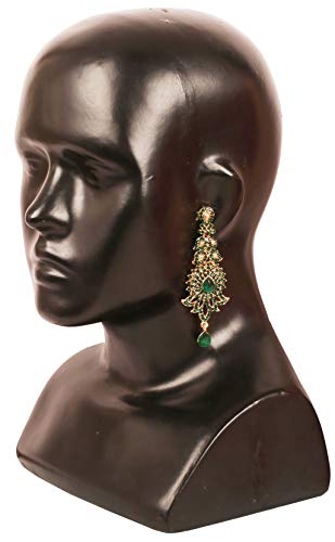 Touchstone "Hollywood Glamour Oscar Collection" Extra Long Chandelier Earrings Indian Paisley Motif Designer Bridal Jewelry In Antique Gold or White Tone for Women.