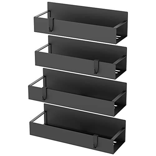 4 Pack Magnetic Spice Storage Rack Organizer for Refrigerator and Oven, Matt Black Fridge Organizers and Storage