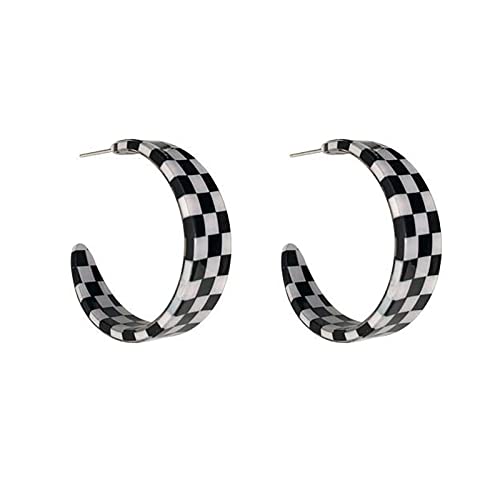 Vintage Black White Striped Earrings Acrylic Checkered Earrings Checkerboard Dangle Earrings Striped Checkered Hoop Earrings Jewellery for Women and Girls