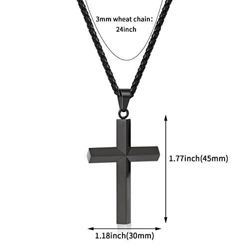 P.Blake Beveled Edge Cross Necklace for Men Boys Stainless Steel Chain Cross Pendant Necklace for Men Boys