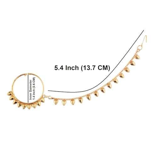 Efulgenz Gold Tone Indian Jewelry for Women Bridal Hair Jewelry for Women Dubai Style Matha Patti with Indian Nose Rings Hoop with Chain Nath Nathni Nose Pin Stud Fake Septum Ring Gold Tone Floral Maang Tikka Headpiece Hair Accessories