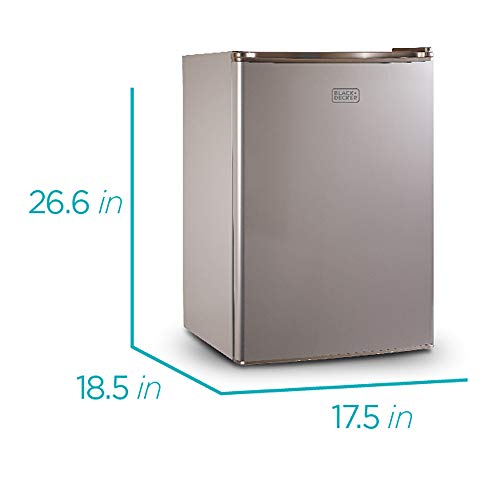 BLACK+DECKER BCRK25V Compact Refrigerator Energy Star Single Door Mini Fridge with Freezer, Cubic Feet, VCM, 2.5 cu.ft, Brushed Metal Finish,Grey
