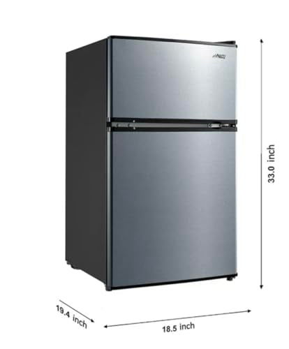 Mini Fridge with Freezer, 3.2 Cu ft, 2 Doors, Stainless Steel, King Arctic