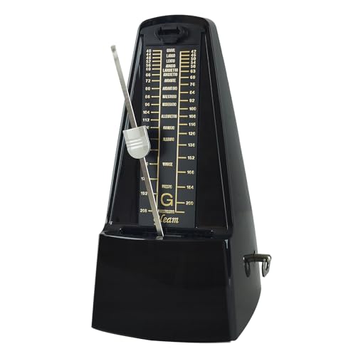 GLEAM Metronome - Mechanical Spring Power with Free Bag for Piano Guitar Violin Drums and Other Instruments Loud Sound Black
