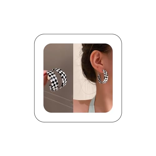 Vintage Black White Striped Earrings Acrylic Checkered Earrings Checkerboard Dangle Earrings Striped Checkered Hoop Earrings Jewellery for Women and Girls