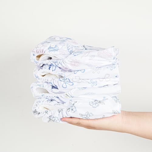 9 Sets Newborn Baby Cloth Pocket Diapers Adjustable Reusable for Baby Boys and Girls(6-33 pounds,0-3 Years),One Wet Bag+4Diapers and 4Inserts (AD07)